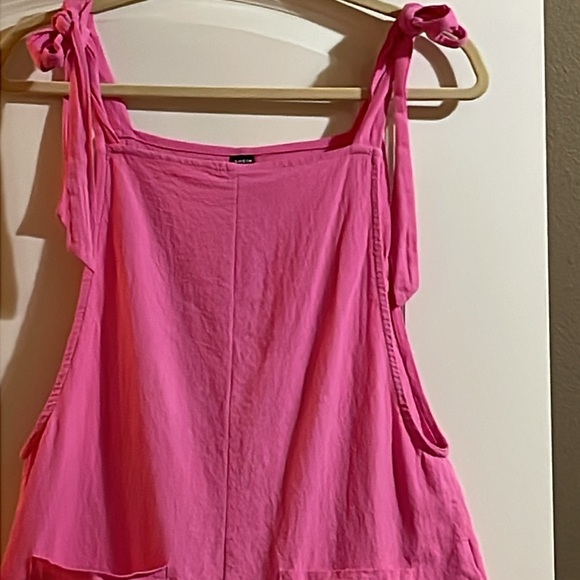 Barbie Pink pentifold Overalls SZ:S Romper Front Patch Pocket Ties on Shoulders - Picture 5 of 10